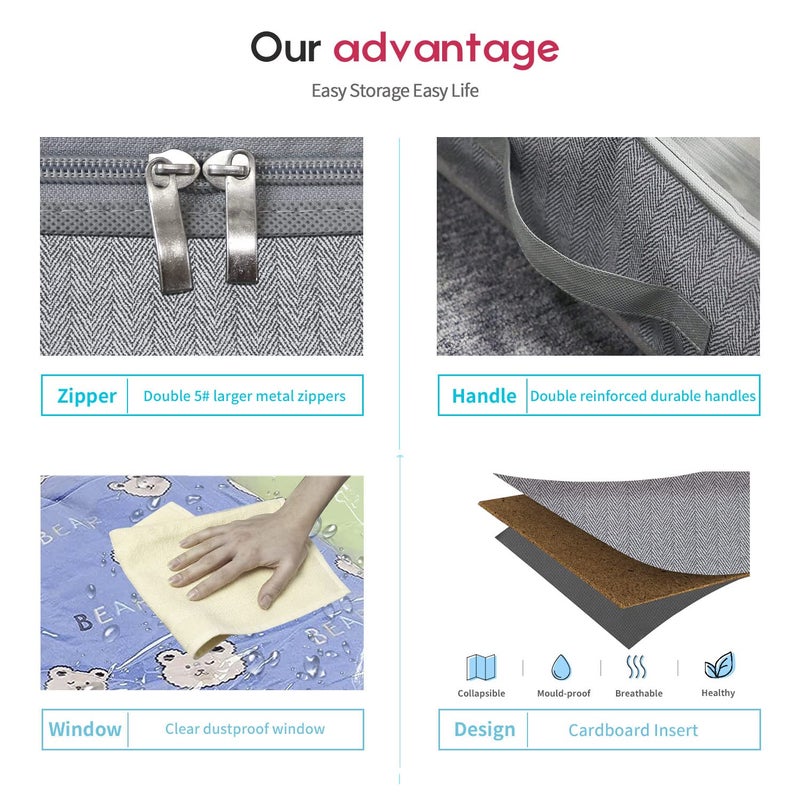 Onlyeasy Breathable Under Bed Storage Bags with 4 Reinforced Handles and Sturdy Side Wall, 2 Pack Eco-friendly Underbed Clothing Blankets Organizer with 2 Strong Zippers, Herringbone Grey, MXRUBBSS2P - Image 5